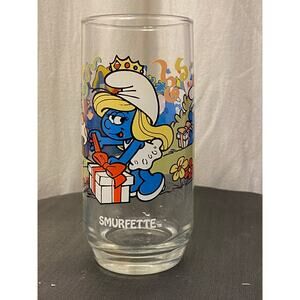 Peyo 1983 SMURF / SMURFETTE Drinking Glass, licensed by Wallace Berrie & Co.,